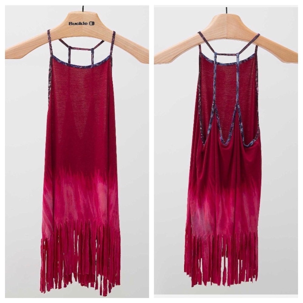 NWT Gimmicks by BKE red pink fringe tank top